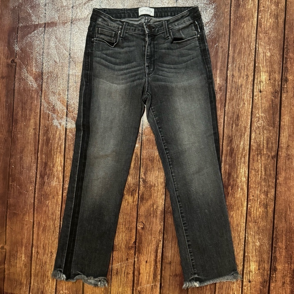 🔥 👖Parker Smith Women’s Jeans | Black Wash Frayed Hem Straight Leg | Size 27